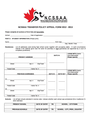 NCSSAA TRANSFER POLICY APPEAL FORM 2012 - 2013