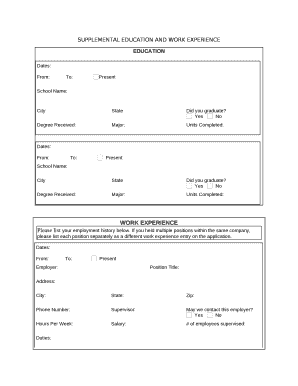 SUPPLEMENTAL EDUCATION AND WORK EXPERIENCE