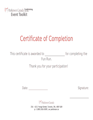 This certificate is awarded to for completing the Fun Run