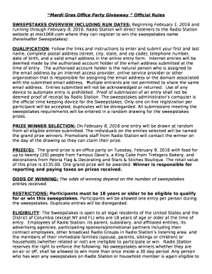 Mardi Gras Office Party Giveaway Official Rules