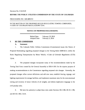 IN THE MATTER OF THE PROPOSED RULES REGULATING TOWING COMPANIES, 4CODE OF COLORADO REGULATIONS 723-6