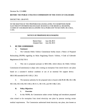 IN THE MATTER OF THE PROPOSED RULES RELATING TO EXEMPTION FROM ELECTRICITY INVERTED BLOCK RATE SCHEDULE FOR MEDICAL REASONS, 4CODE OF COLORADO REGULATIONS 723-3, PURSUANT TO SECTION