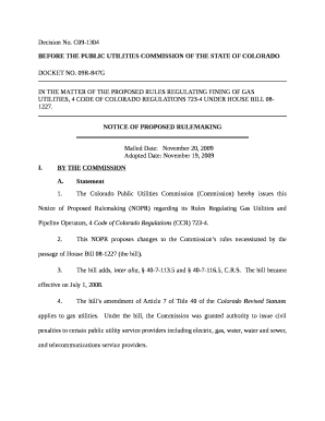 IN THE MATTER OF THE PROPOSED RULES REGULATING FINING OF GAS UTILITIES, 4CODE OF COLORADO REGULATIONS 723-4 UNDER HOUSE BILL 08-1227
