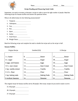 Recipe Reading and Measuring Study Guide