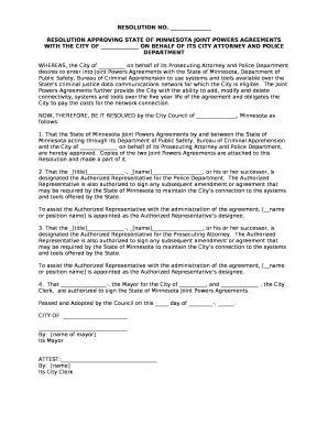 RESOLUTION APPROVING STATE OF MINNESOTA JOINT POWERS AGREEMENTS WITH THE CITY OF ON BEHALF OF ITS CITY ATTORNEY AND POLICE DEPARTMENT