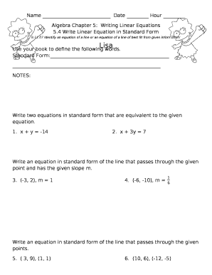 Algebra Chapter 5:Writing Linear Equations