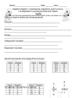Algebra Chapter 1: Expressions, Equations, and Functions