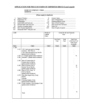 APPLICATION FOR PRICE REVISION OF IMPORTED DRUGS (Local repack)