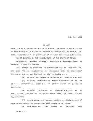 Relating to a deceptive act or practice involving a solicitation in connection with a good or service or involving the production, sale, distribution, or promotion of certain synthetic substances