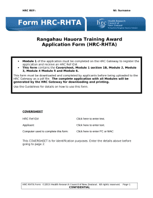 Rangahau Hauora Training Award Application Form (HRC-RHTA)