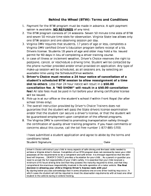 Behind the Wheel (BTW): Terms and Conditions