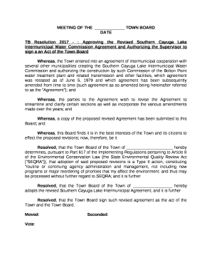 TB Resolution 2017 - : Approving the Revised Southern Cayuga Lake Intermunicipal Water Commission Agreement and Authorizing the Supervisor to sign a an Act of the Town Board