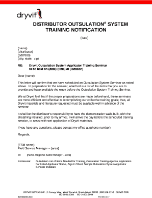DISTRIBUTOR OUTSULATION SYSTEM TRAINING NOTIFICATION