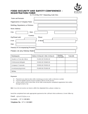 FOOD SECURITY AND SAFETY CONFERENCE REGISTRATION FORM