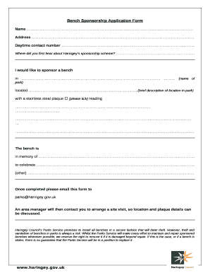 Bench Sponsorship Application Form