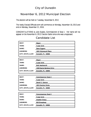 The election will be held on Tuesday, November 6, 2012