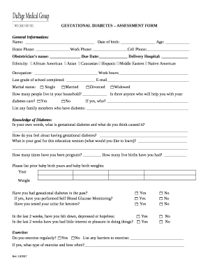 GESTATIONAL DIABETES ASSESSMENT FORM