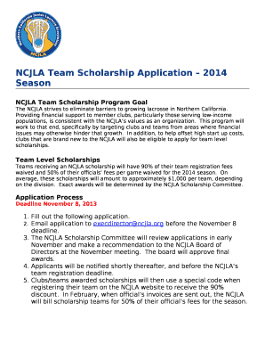NCJLA Team Scholarship Application 2014 Season