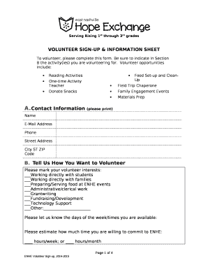 VOLUNTEER SIGN-UP & INFORMATION SHEET