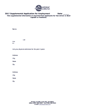 This supplemental information is required from applicants for Van Driver or Boat Captain or Positions