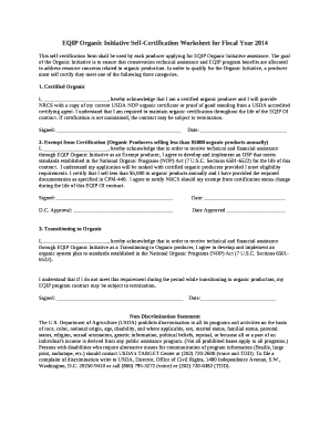 EQIP Organic Initiative Self-Certification Worksheet for Fiscal Year 2014