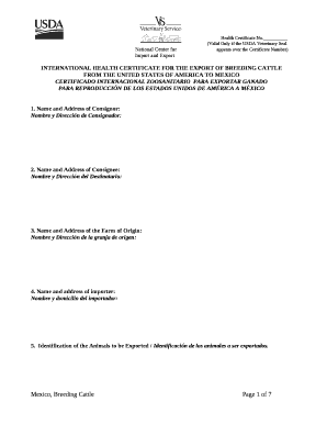 INTERNATIONAL HEALTH CERTIFICATE FOR THE EXPORT OF BREEDING CATTLE