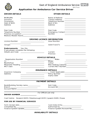 Application for Ambulance Car Service Driver