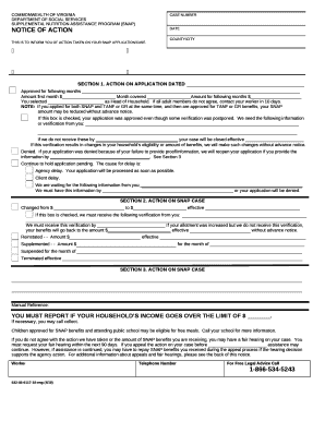 THIS IS TO INFORM YOU OF ACTION TAKEN ON YOUR SNAP APPLICATION/CASE