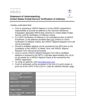 United States Postal Service Verification of Address