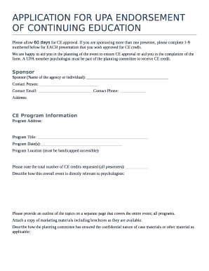 APPLICATION FOR UPA ENDORSEMENT OF CONTINUING EDUCATION