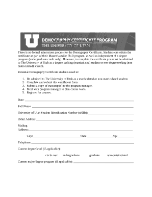 Demography Certificate Program Enrollment demography utah Doc Demography Certificate Program Enrollment demography utah Doc