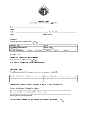 Summer Conference Coordinator Application