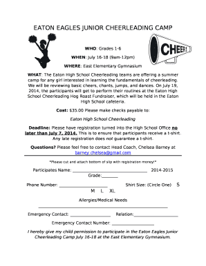 EATON EAGLES JUNIOR CHEERLEADING CAMP