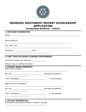 OSHKOSH SOUTHWEST ROTARY SCHOLARSHIP APPLICATION