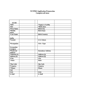 VETPRO Application Preparation