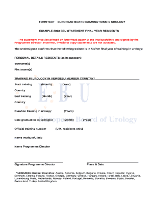 FORMTEXTEUROPEAN BOARD EXAMINATIONS IN UROLOGY