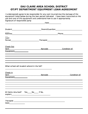 OT/PT DEPARTMENT EQUIPMENT LOAN AGREEMENT