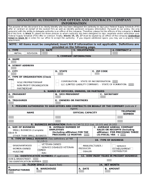 SIGNATORY AUTHORITY FOR OFFERS AND CONTRACTS / COMPANY INFORMATION