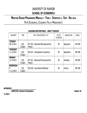 MASTERS DEGREE PROGRAMME (MODULE II YEAR 1 SEMESTER 1) SEPT DEC 2014