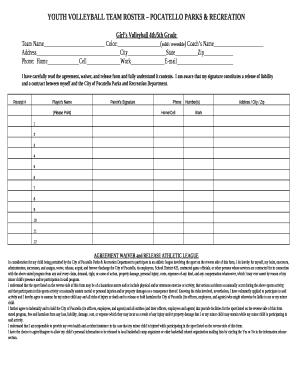 YOUTH VOLLEYBALL TEAM ROSTER POCATELLO PARKS & RECREATION