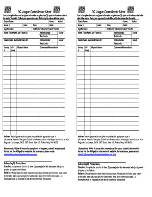 RC League Game Roster Sheet