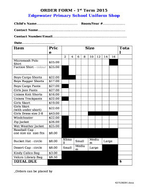 ORDER FORM - 1st Term 2015