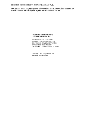 We have audited the accompanying unconsolidated balance sheet of Trkiye Cumhuriyeti Ziraat Bankas A