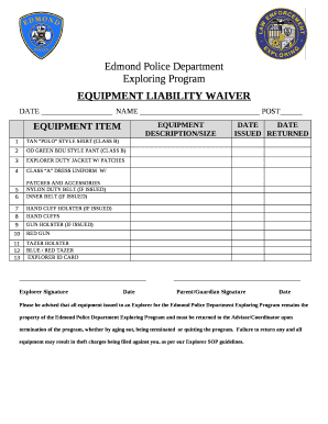 EQUIPMENT LIABILITY WAIVER