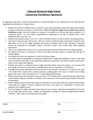 By signing this agreement I take full responsibility for having knowledge of and complying with the following terms regarding Dual Enrollment for College Courses