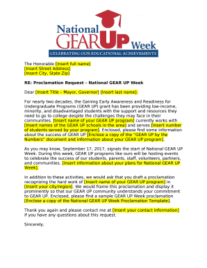 RE: Proclamation Request National GEAR UP Week