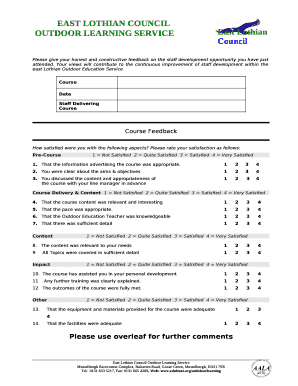 Your views will contribute to the continuous improvement of staff development within the east Lothian Outdoor Education Service
