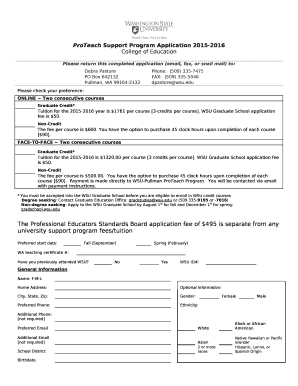 ProTeach Support Program Application 2015-2016