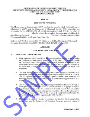 This Memorandum of Understanding (MOU) sets forth the terms by which the Social Security Administration (SSA), and the Department of Homeland Security, U