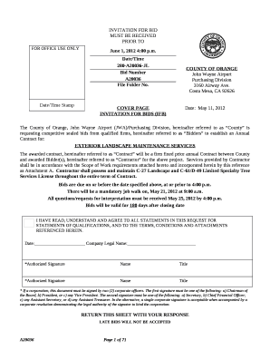 The County of Orange, John Wayne Airport (JWA)/Purchasing Division, hereinafter referred to as County is requesting competitive sealed bids from qualified firms, hereinafter referred to as Bidders to establish an Annual Contract for: